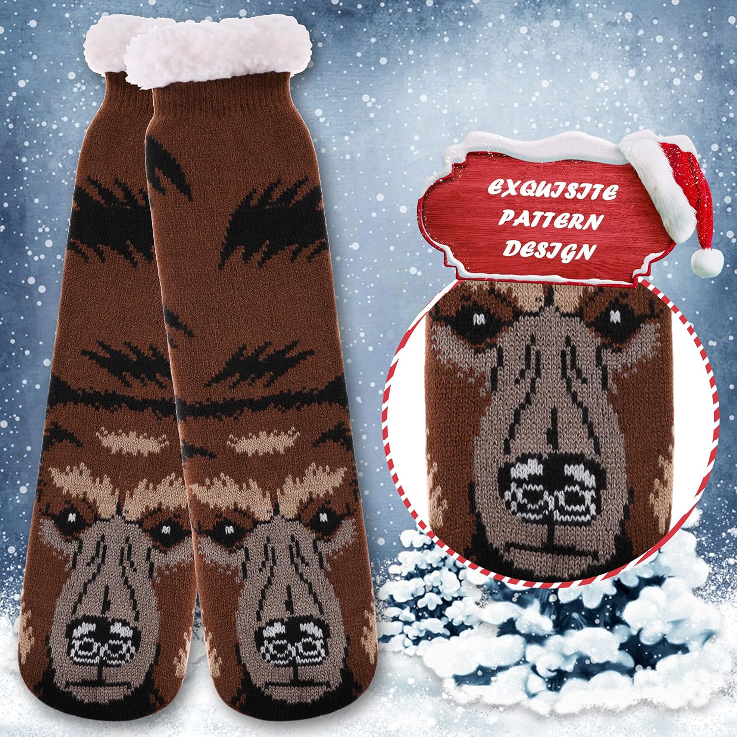 DYW Mens Slipper Socks Animal Fuzzy Non Slip Fluffy Winter Warm Soft Thick Fleece lined Thermal Home Socks - Image 7