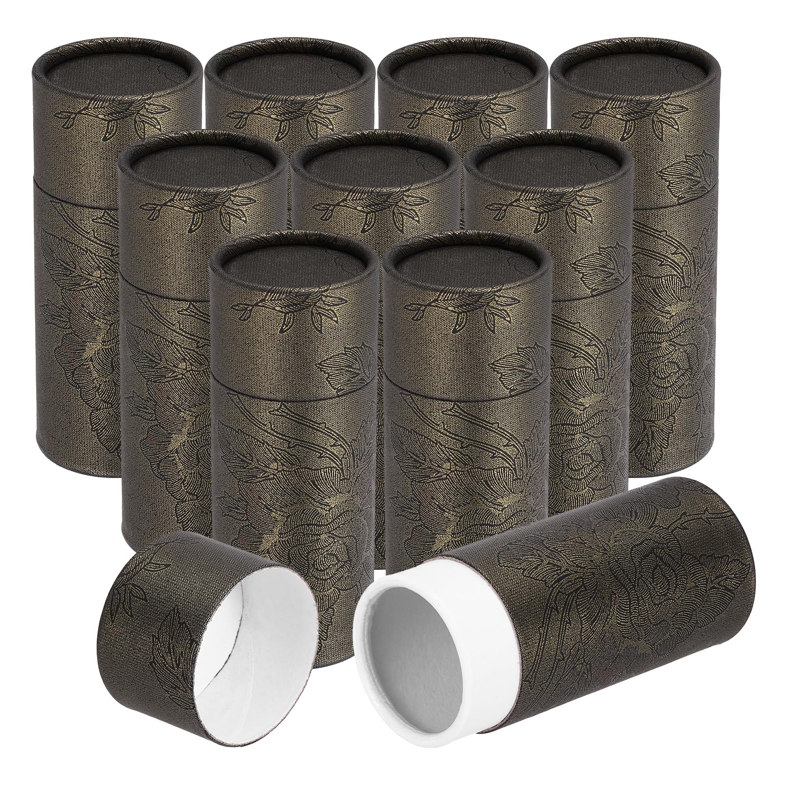 sourcing map 10pcs Kraft Paperboard Tubes, 30ml Empty Round Cardboard Box Gift Packing Box Tube Container for Essential Oil Bottle Packaging Crafts Pencils Tea Caddy Coffee Cosmetic, Black Gold