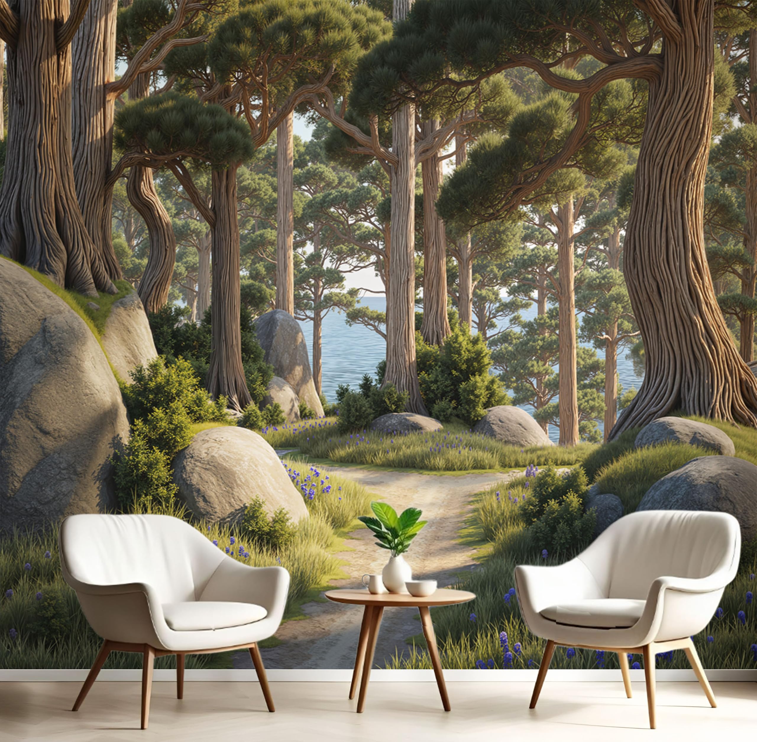 Fresque murale intissée forêt côtière grand format de qualité supérieure pour séjour