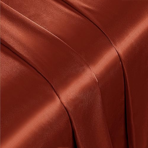 Miniatura 9 de Vonty Juego de sábanas de satén suaves y sedosas tamaño Queen, 1 sábana bajera de bolsillo profundo + 1 sábana encimera + 2 fundas de almohada