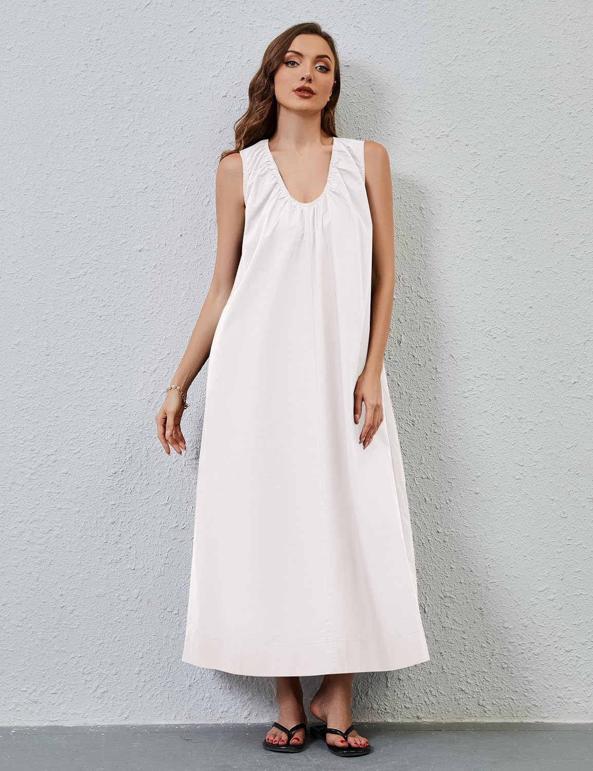 MISSACTIVER Women's Sleeveless Maxi Dress Scoop Neck Ruched Long Dress with Side Pockets Wide Shoulder Elegant Blouse Dresses - Image 4