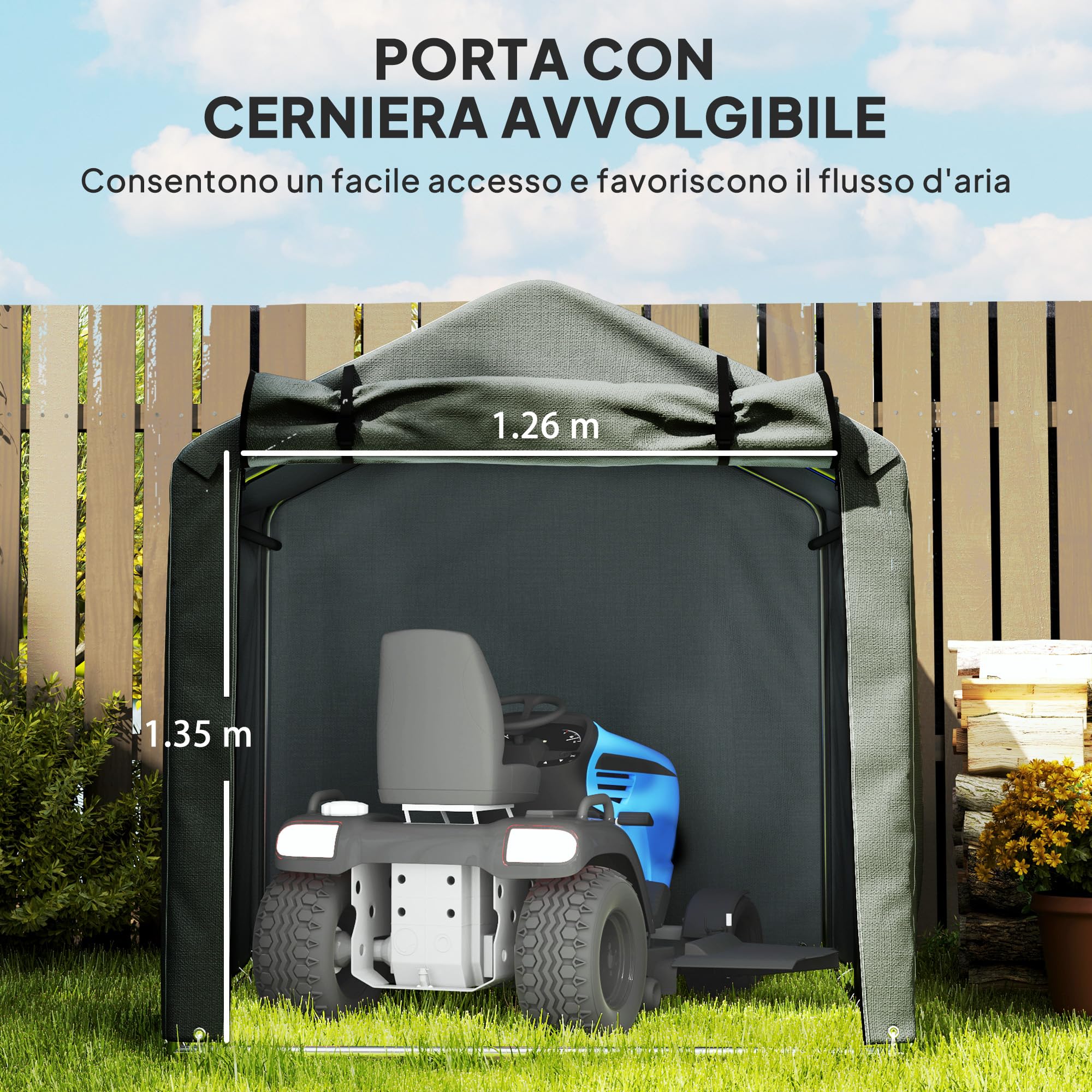Outsunny Tenda Garage 2.2x1.6 m Ingresso Avvolgibile Metallo Zincato PE Moto Attrezzi Giardino Grigio Scuro
