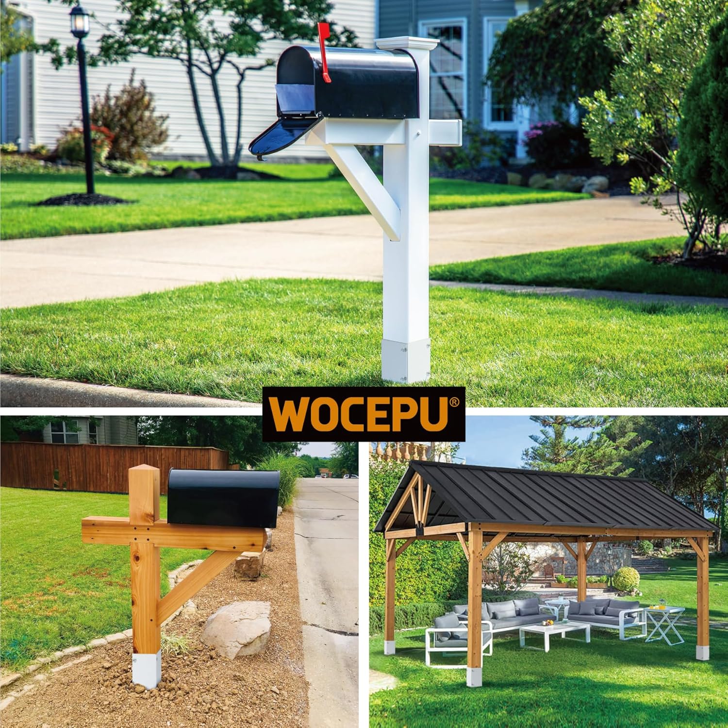 Stainless Steel Adjustable (Range 3.3"-6") Post Protector, Protects Wooden Mailboxes and Fences from Lawnmower and rain Damage (White, 2 Set)