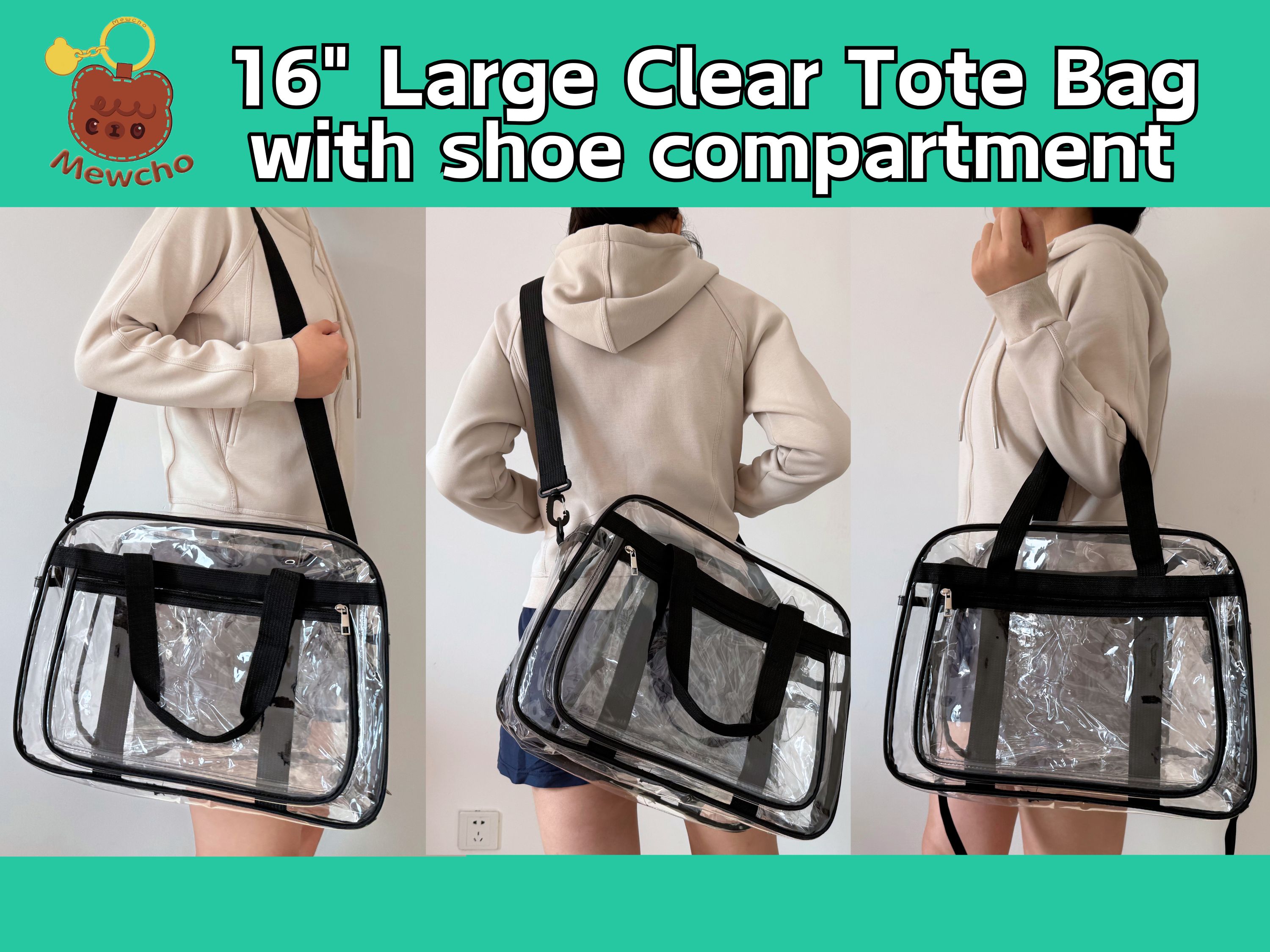 Amazon.com | Large Clear Beach Bag with Shoe Compartment, Clear