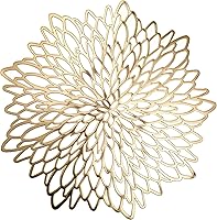 Loomluxe 4-Pack Gold Round Placemats, 15" Heat-Resistant Waterproof PVC Table Mats, Glossy Metallic Finish for Holidays & Parties