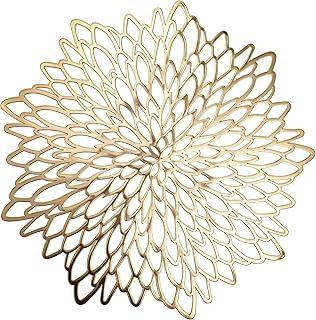 Set of 6 Round Placemats Gold, Heat-Resistant PVC Table Mats with Luxury Metallic Glossy