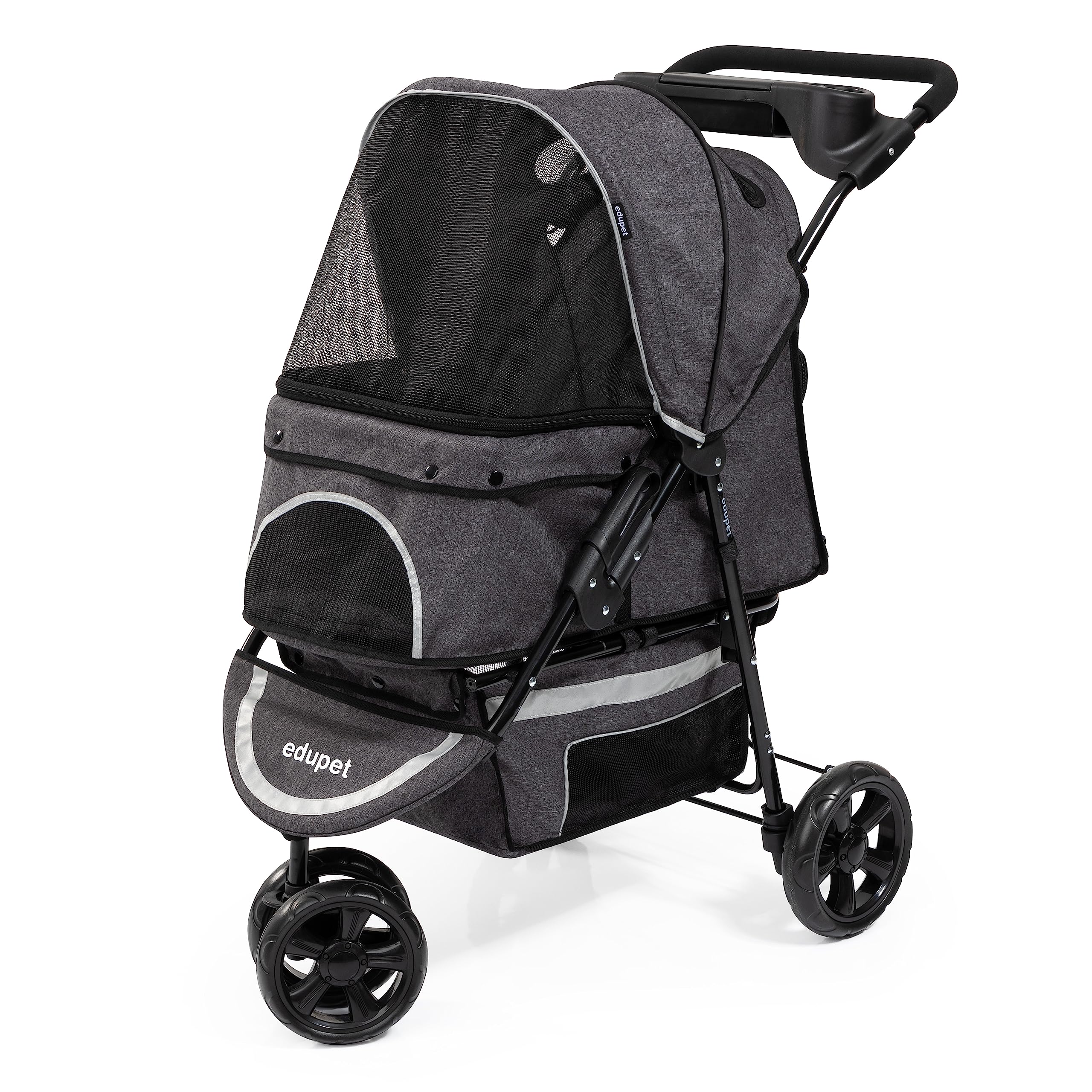Bayer Design 06601AA Carrito para perros, rueda doble giratoria, colchón extra, cesta integrada, plegable, cinturón