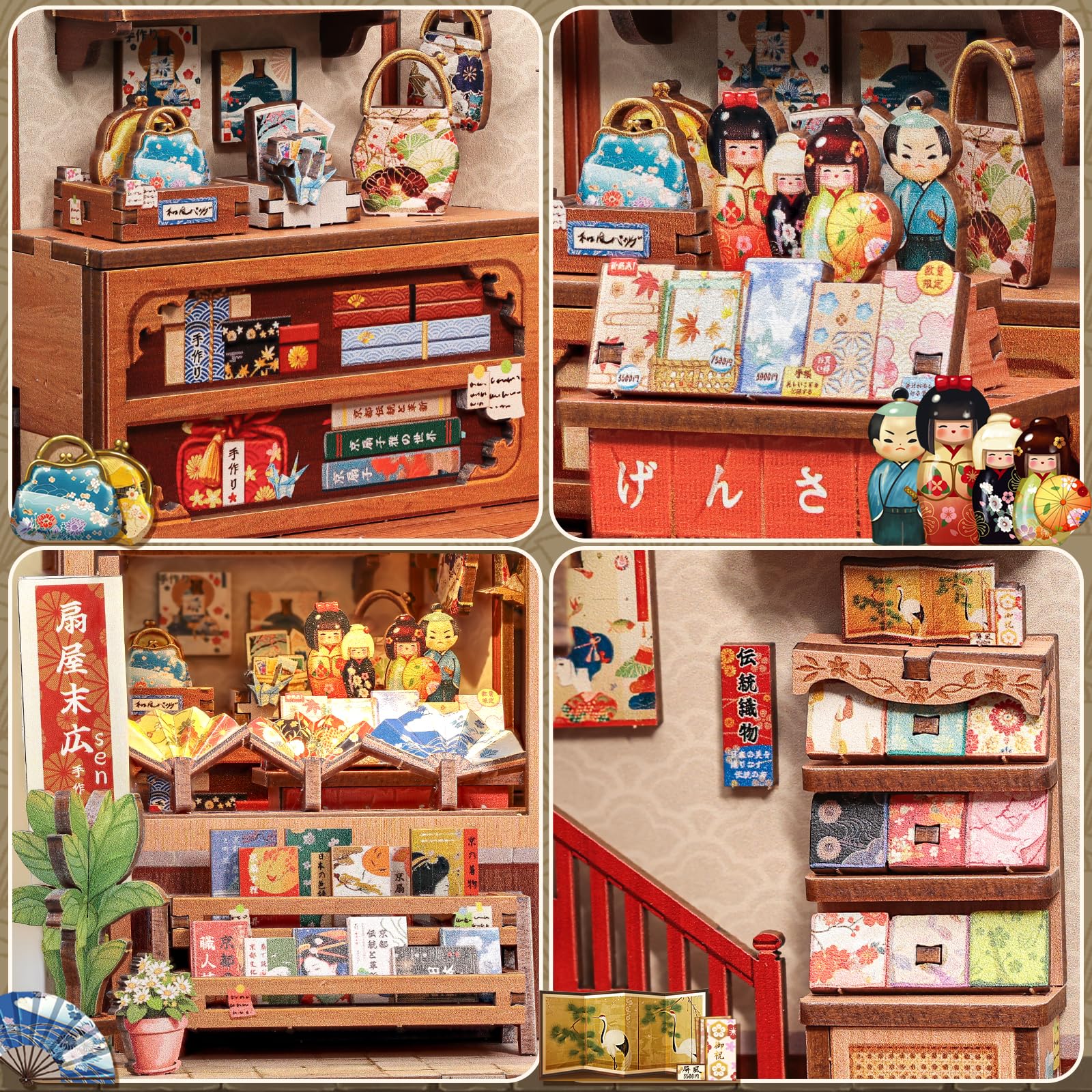 Fsolis Book Nook Japan Booknook Bausatz für Erwachsene, 3D-Holzpuzzles Buchecke, DIY-Miniaturhaus-Set, Puppenhaus, Bücherregal, Dekoration, Schreibtisch-Ornament (Tsukino Eogi-dou)