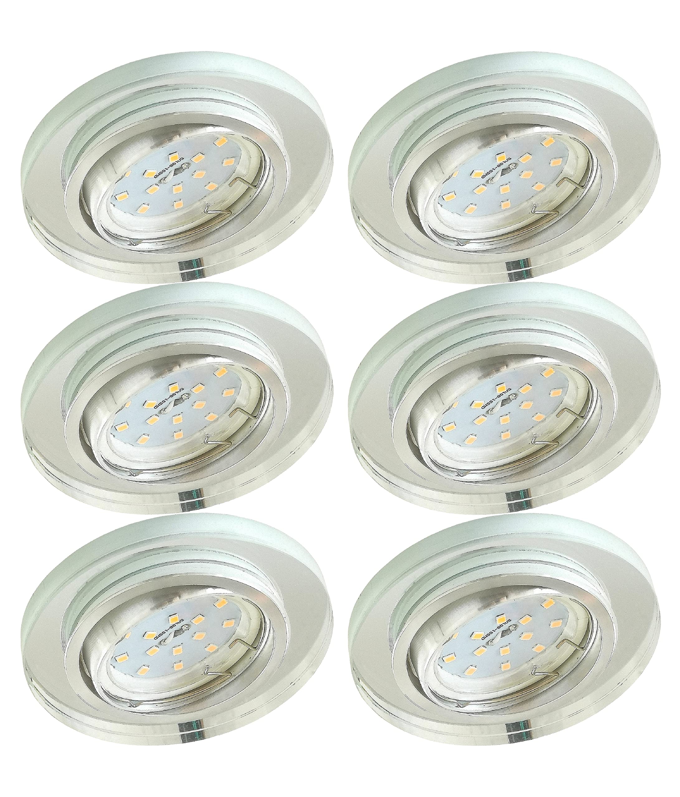 Trango 6er Set 6729R-06MOSD *CRYSTAL* LED Deckenstrahler aus Echtglas Angeschliffen inkl. 6x 5 Watt 3-Stufen dimmbar Ultra Flach LED Modul, 3000K warmweiß, Einbauleuchte, Einbauspot, Deckenleuchte