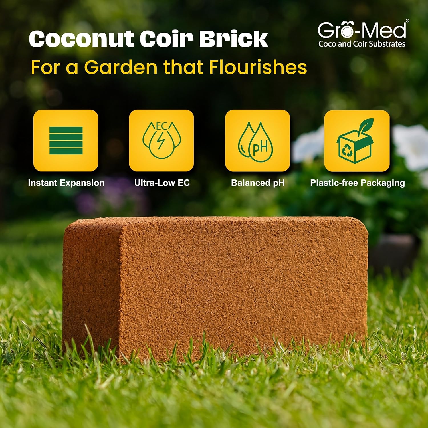 Gro-Med Coco Coir Bricks – 10 Pack (650g Each) | Expands to 100 Quarts | NPK Enriched, OMRI Listed | Organic Coconut Fiber for Indoor & Outdoor Gardening, Potting Soil & Mix