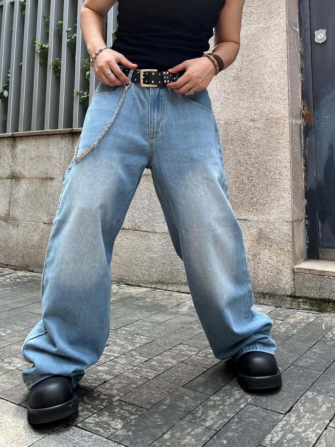 Zewool Baggy jeans voor heren, hiphop brede skaterjeans, extra losse denimbroek in Y2K, skateboard, streetwear-stijl, S