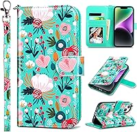 Vista 24 de ULAK Funda tipo cartera compatible con iPhone 14 Plus con tarjetero [bloqueo RFID], funda con tapa para mujeres y niñas, piel sintética, soporte