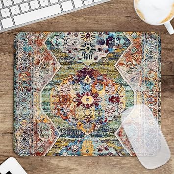 Seorsok Square Aesthetic Boho Vintage Mouse Pad,Office Home Personalized Mouse Mat Design,Waterproof Funny Antique Ethnic Mouse pad,Non-Slip Rubber Base Computer Mouse Pads for Wireless Mouse