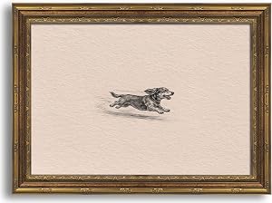 Gold Framed 3D Textured Wall Art, Vintage Sketch Running Dog Canvas Prints, Minimalist Zoomies Flight Dog Pictures Decor, Neutral Funny Animal Gallery Artwork for Living Room Bedroom Nursery 11x9 in