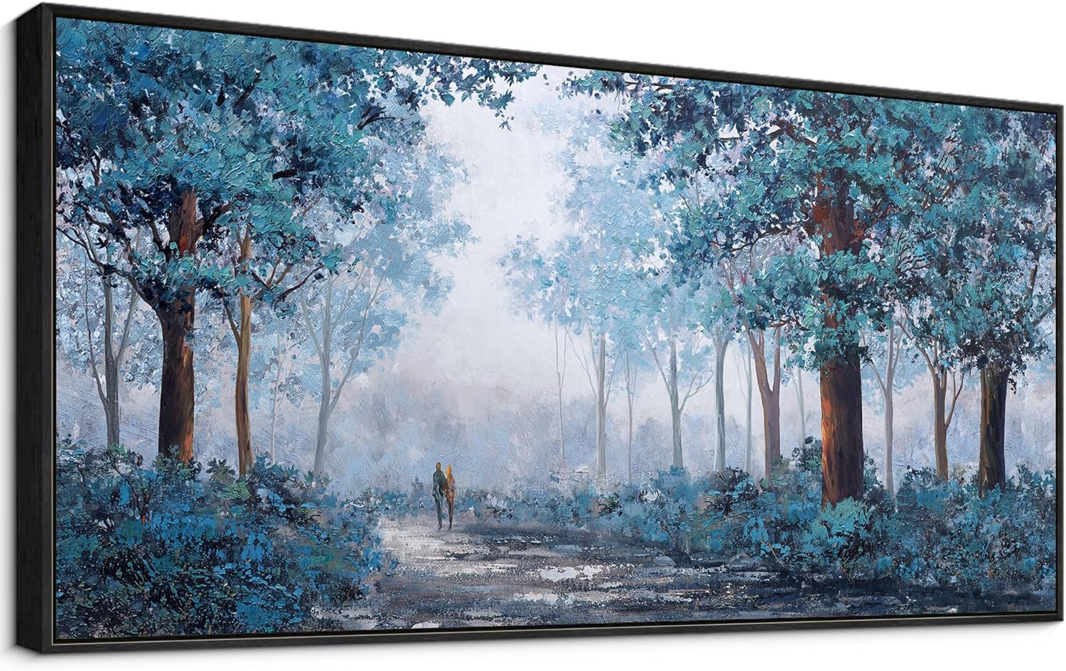 KLAKLA Blue Tree Wall Art for Living Room - Black Frame Border Bedroom Art - Prussian Blue Tree Wall Art for Bedroom - Framed Artwork Blue Leaves Plant Forest Wall Decor 24x48+Frame Prussian Blue - Landscaping