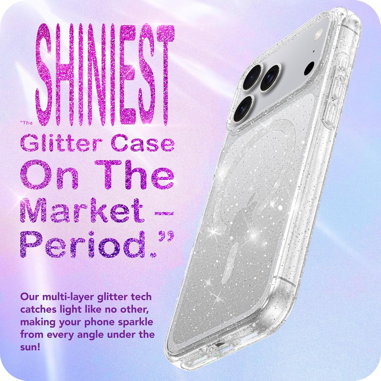 Glitter Magnetic Case for iPhone 17 Pro Max - The Shiniest Glitter Ever for Women and Girls - [Compatible with Magsafe] - Clear - Image 2