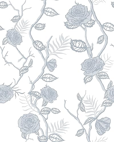 Papel tapiz de contacto con diseño floral, color blanco, papel tapiz de 17.3 x 236 pulgadas, autoadhesivo, extraíble, para dormitorio, papel tapiz