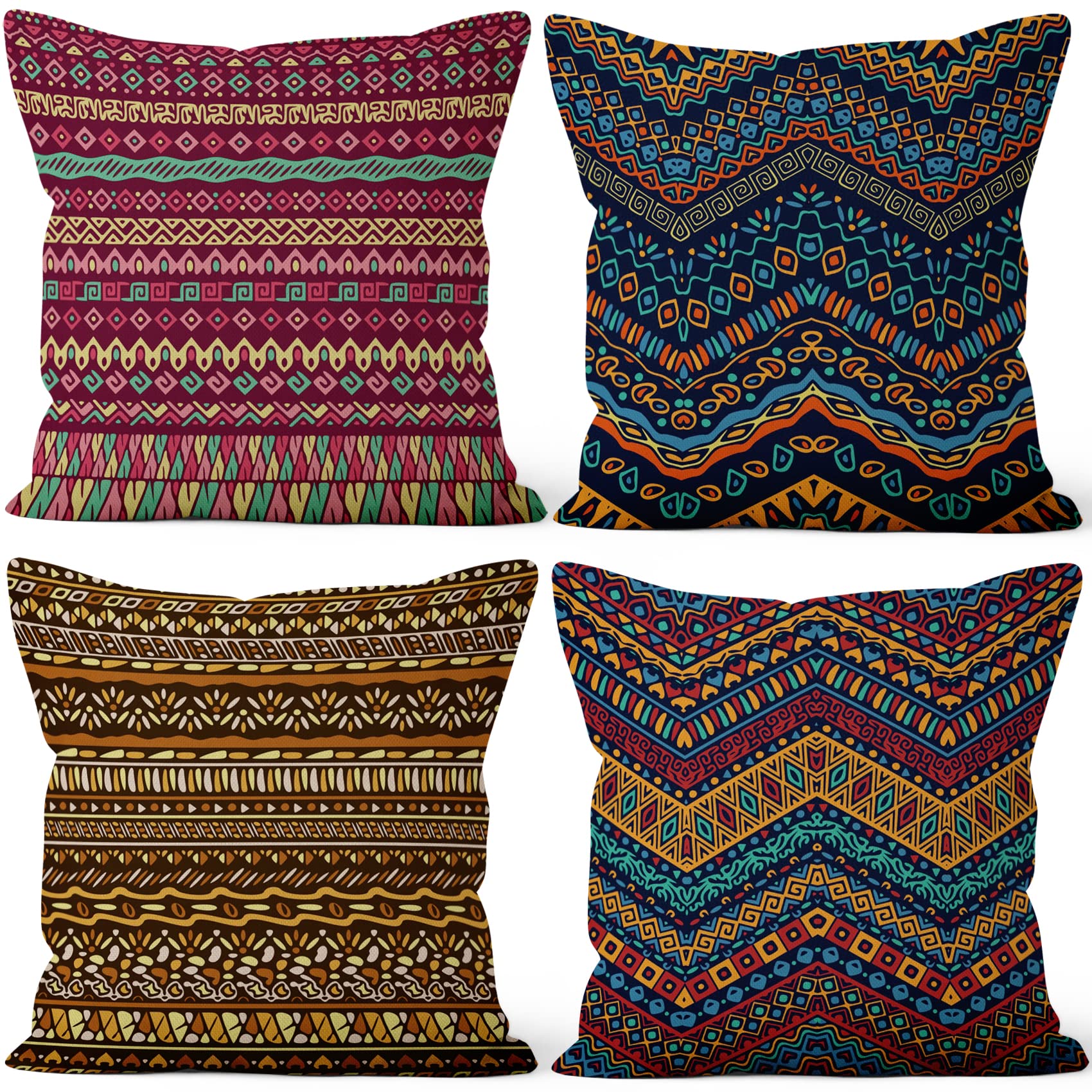 ASDCXZ Boho Pillow Set, 4pcs 50x50 cm Modern Striped Geometric Farmhouse Brown Sofa Pillow Covers, Washable Polyester Flax Textile Upholstery