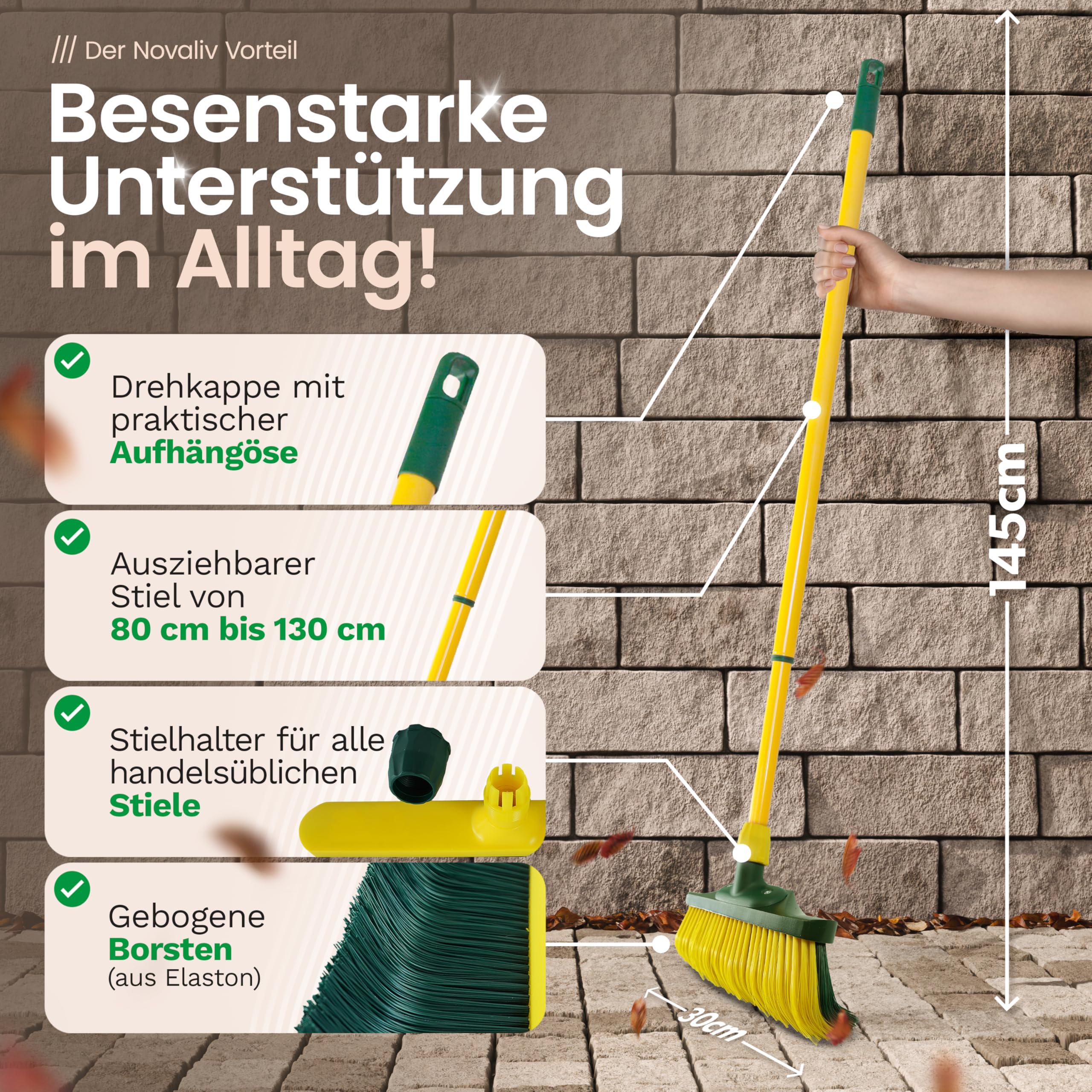Krallenbesen Set 30 cm Holz mit Teleskopstiel gebogenen Borsten Gartenbesen Straßenbesen Kehrbesen Laubbesen (1, 30 cm Besen mit Stiel)