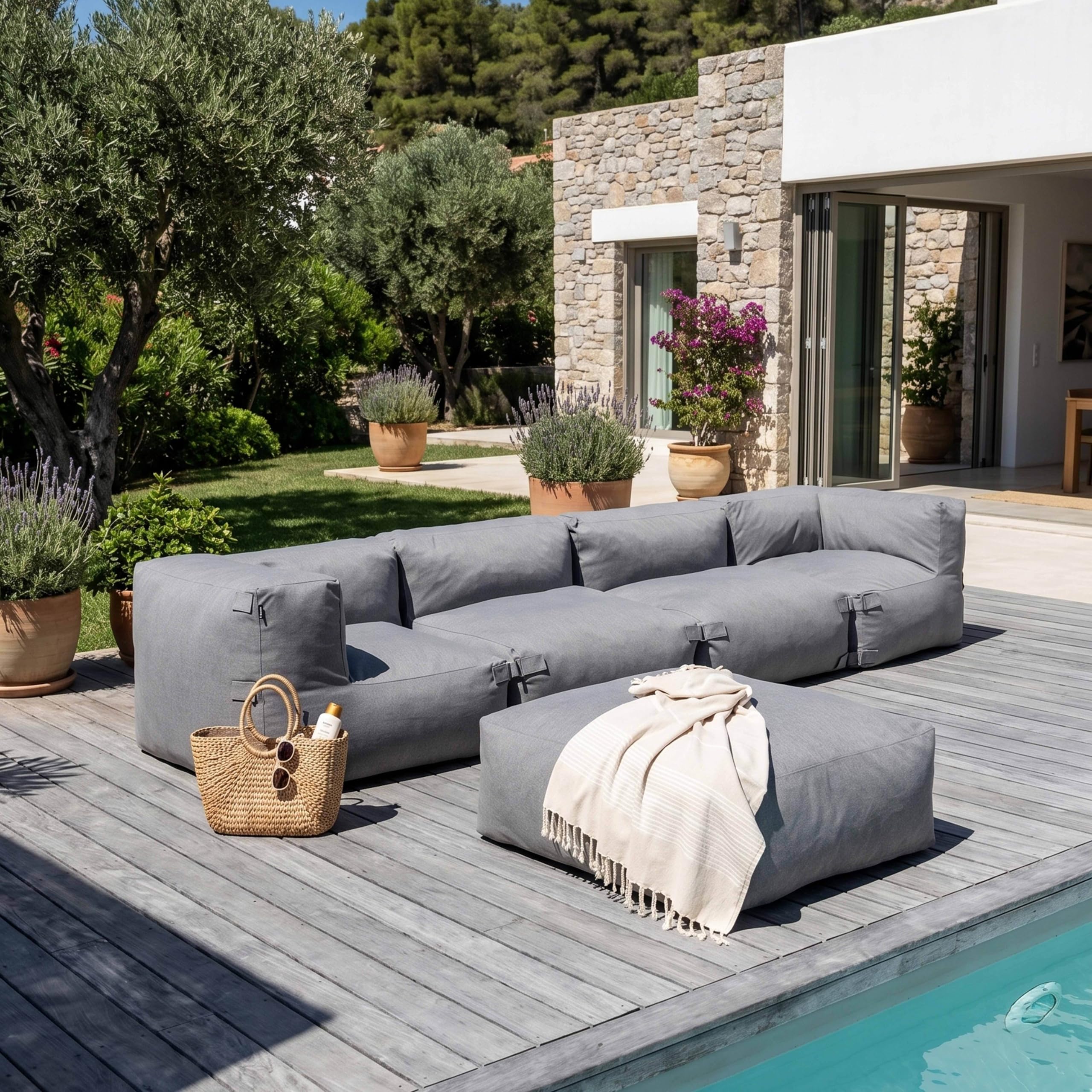 Oviala Canapé d'angle de Jardin modulable 5 Places Gris - Mixi