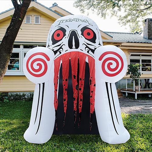 Miniatura 7 de Decoraciones inflables de Halloween de 9 pies 2025, arco de Billy fantasma blanco iluminado para interiores y exteriores, decoraciones de fiesta con