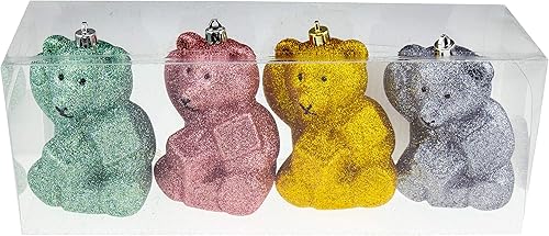 Miniatura 2 de Clever Creations Oso verde azulado con purpurina, plata, rosa y dorado con adornos para árbol de Navidad de regalo, paquete de 4, decoración festiva