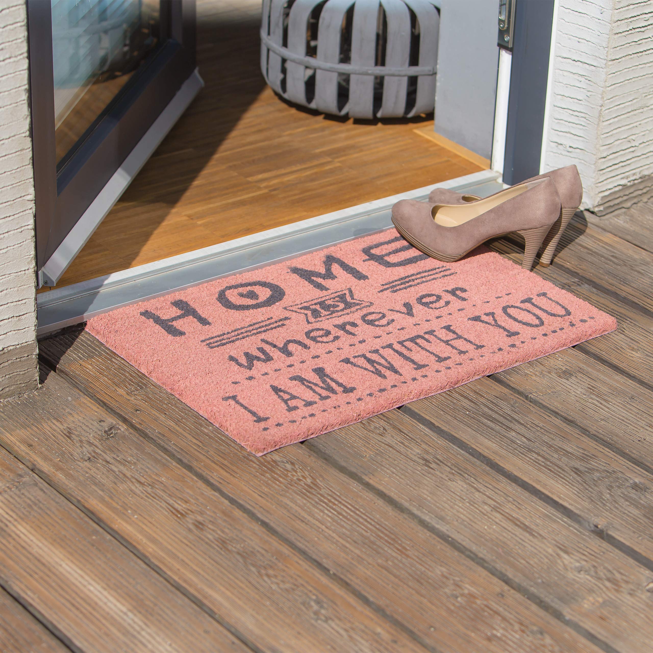 Felpudo De Coco 'Home Is Where The Wine IS' Para Entrada, 40x60 Cm, Antideslizante, Fibra Natural Y Base De PVC, Multicolor