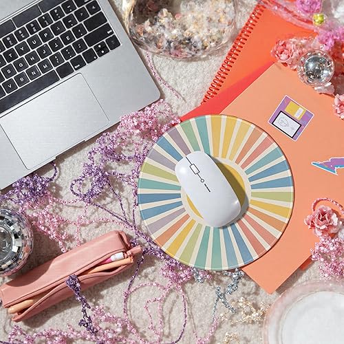 Miniatura 3 de Alfombrilla de mouse redonda estética retro y colorida para juegos, arcoíris amarillo retro, amanecer, atardecer, alfombrilla de mouse redonda para