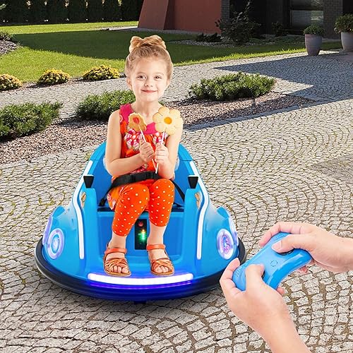 Miniatura 8 de HONEY JOY Coche parachoques para niños pequeños de 12 V, funciona con batería, joysticks duales, luz LED intermitente y música, vehículos eléctricos