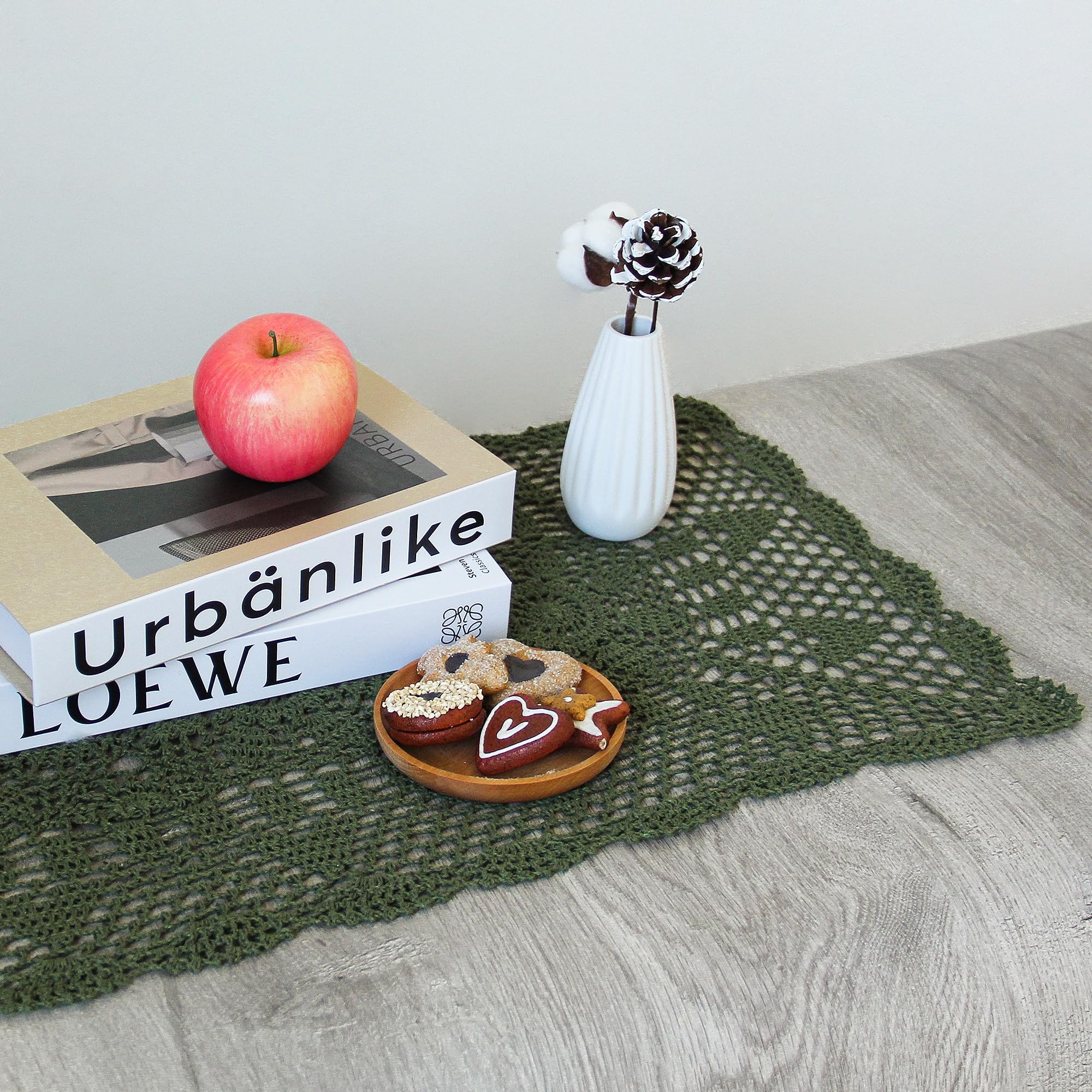 kilofly Handmade Crochet Lace Rectangular Table Runner 15 x 71 Inch, Green - Image 2