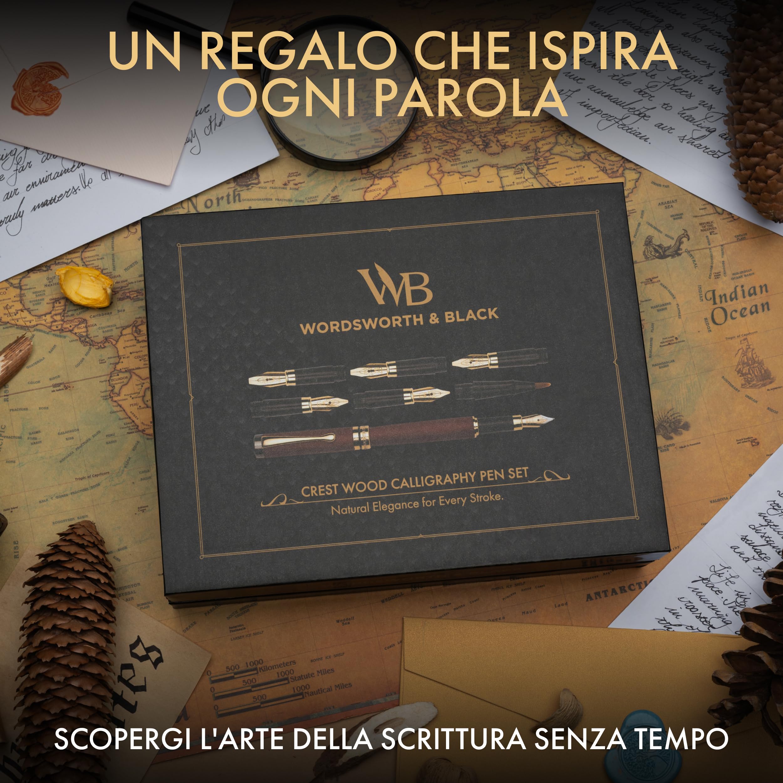Wordsworth & Black Calligraphy Pen Gift Set, Include Bottiglia di inchiostro, 6 cartucce di inchiostro, convertitore per ricarica, 6 pennini di ricambio, bambù di lusso, journaling [Legno di rosa]