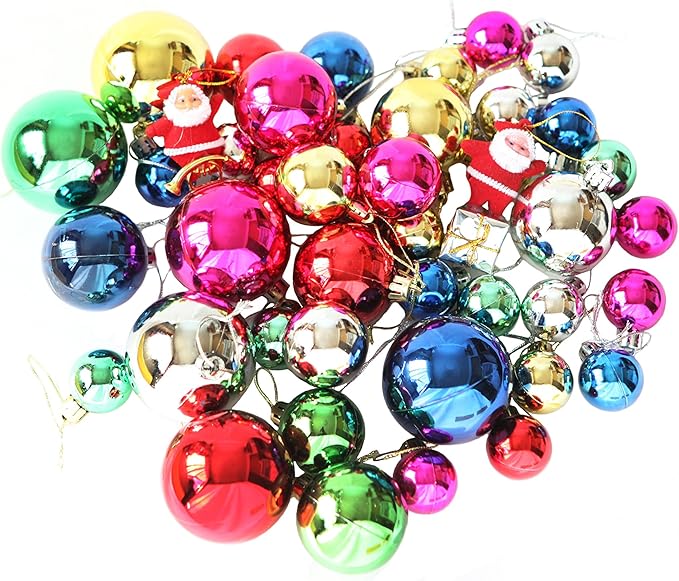 Amazon Scgeha クリスマス オーナメント ボール 42個セット カラフル 6色 4サイズ キラキラ 飾り デコレーション クリスマスツリー リース パーティー サンタクロースオーナメント1個付き ボール おもちゃ