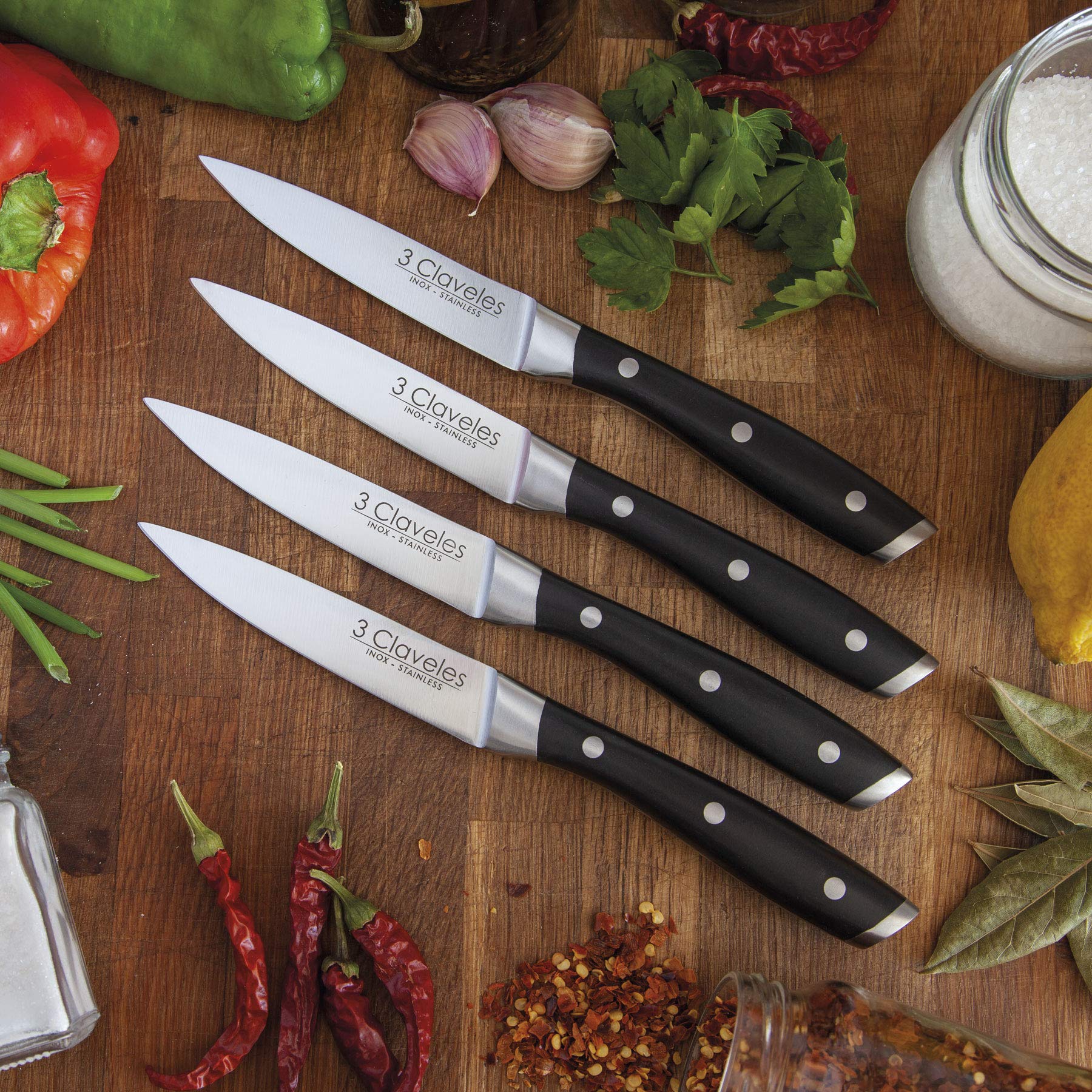 3 Claveles Professional Steak Knife Set, Dishwasher Safe Kitchen Utensils Set with ABS Handle