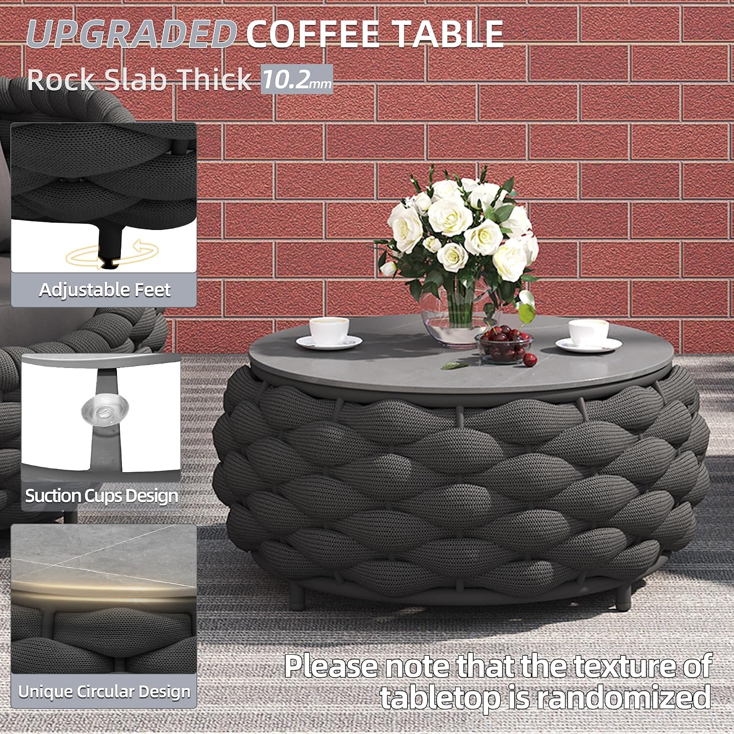 TWT Patio Furniture Set 4 Pieces Aluminum Outdoor Furniture w/27.8in Coffee Table,Patio Conversation Set with Hand Woven Polyester Rope for Backyard Garden Poolside,Dark Gray