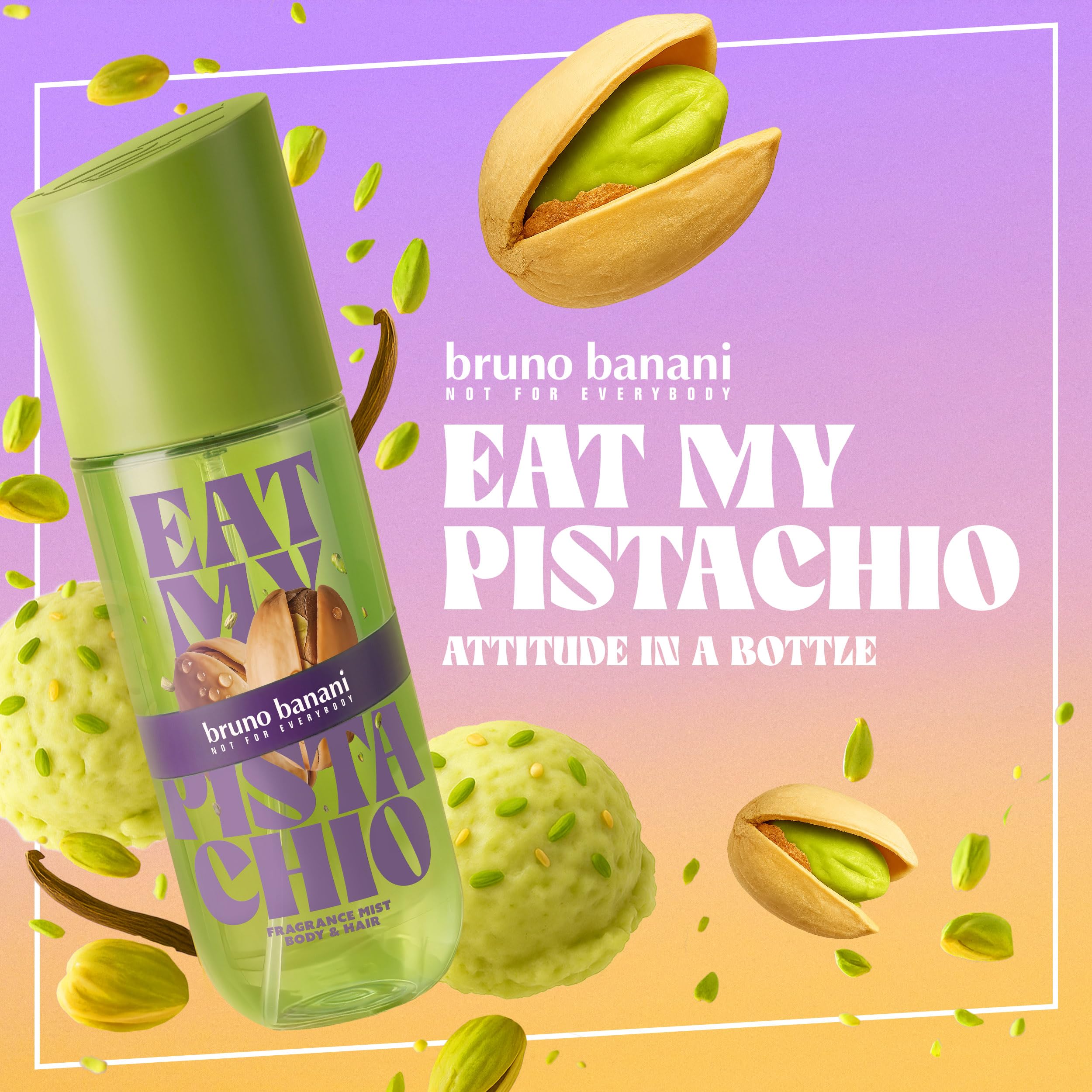 bruno banani Eat My Pistachio Body & Hair Mist für Sie, ambrierter Gourmand-Duft für Körper & Haare, 236ml - 2