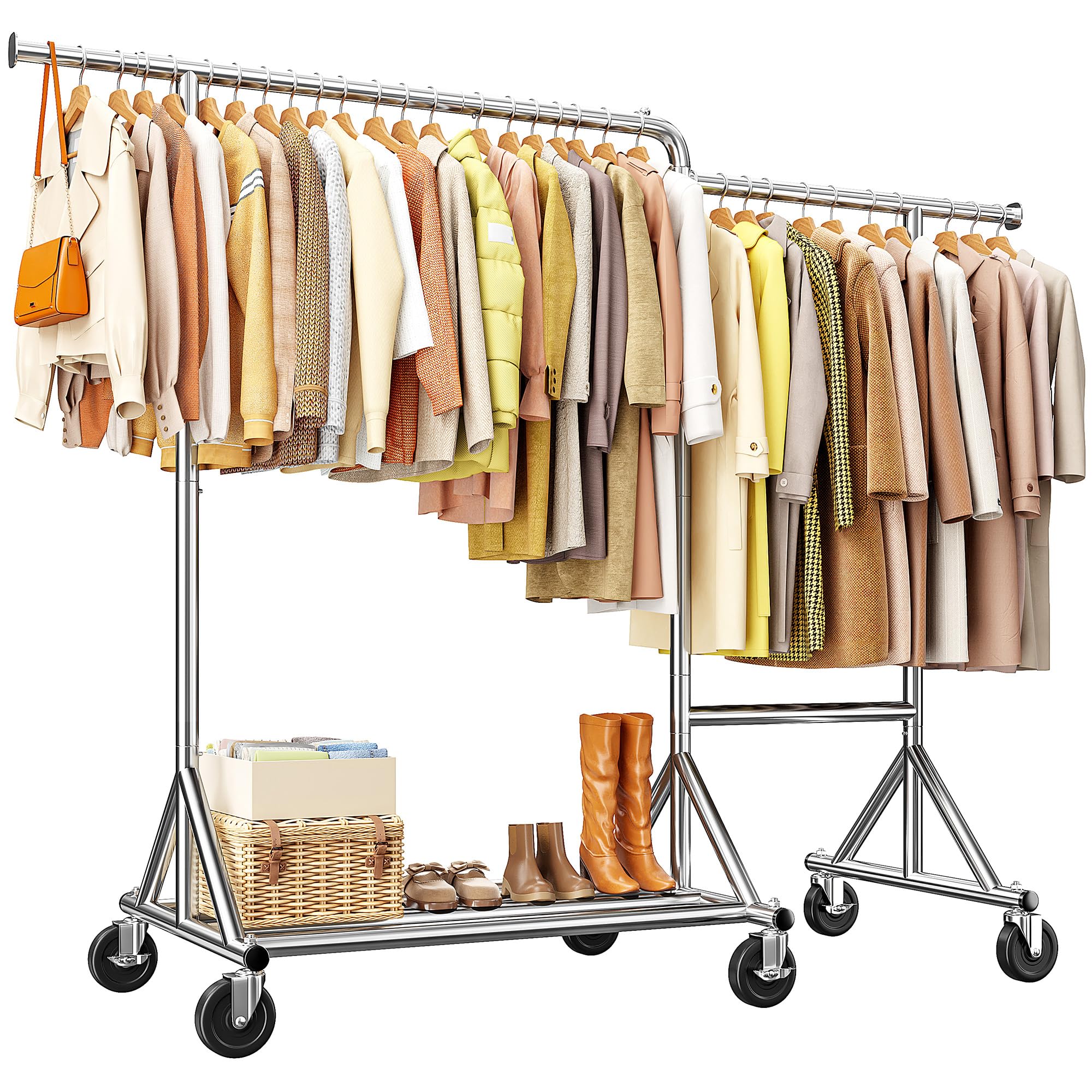 Raybee Heavy Duty Clothes Rack 500LBS L-Shaped Rolling Garment Rack