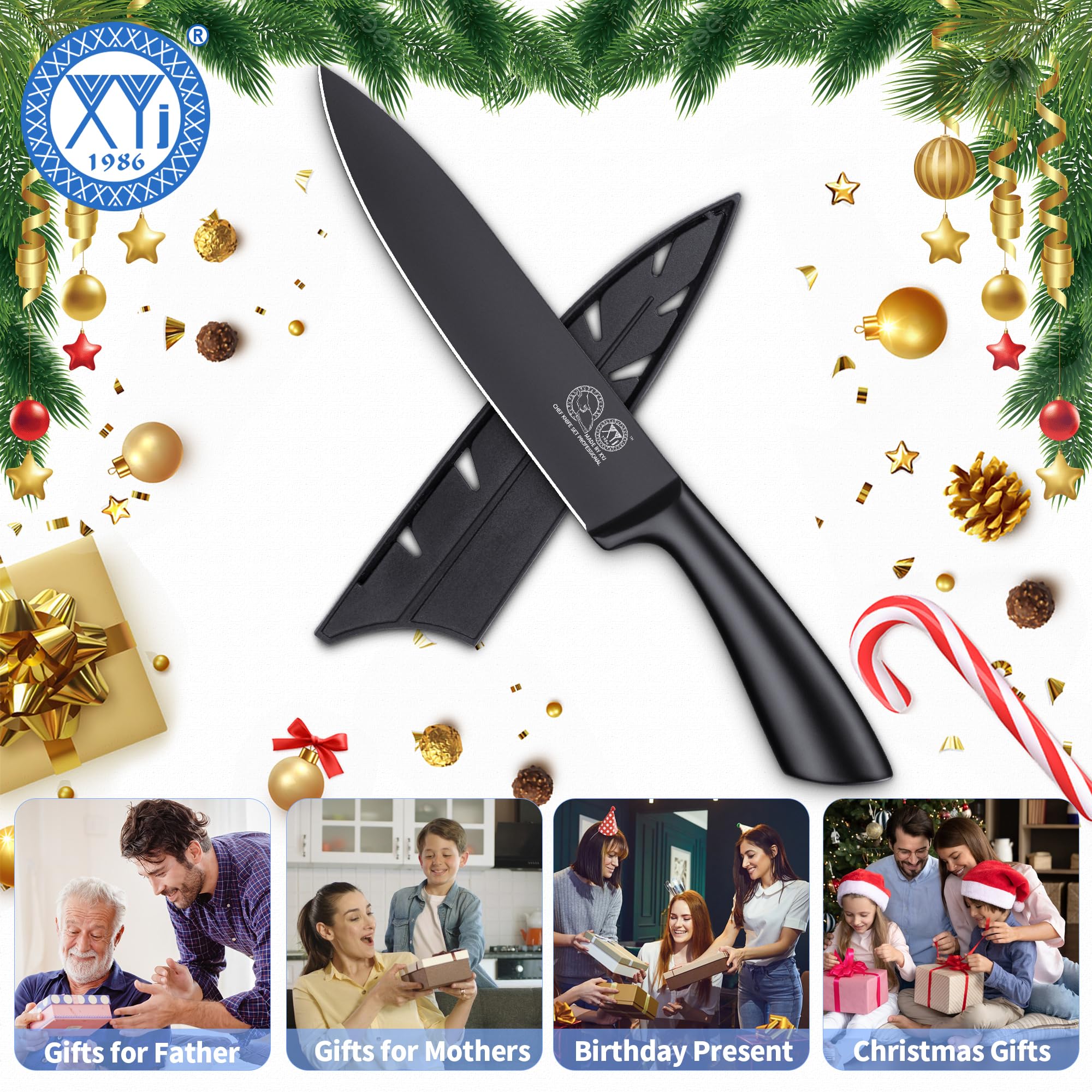 XYJ Professional Chef Knife 8 pollici, mannaia per carne, forgiato a mano coltello da cucina giapponese per il taglio della carne, in acciaio ad alto tenore di carbonio, Full Tang