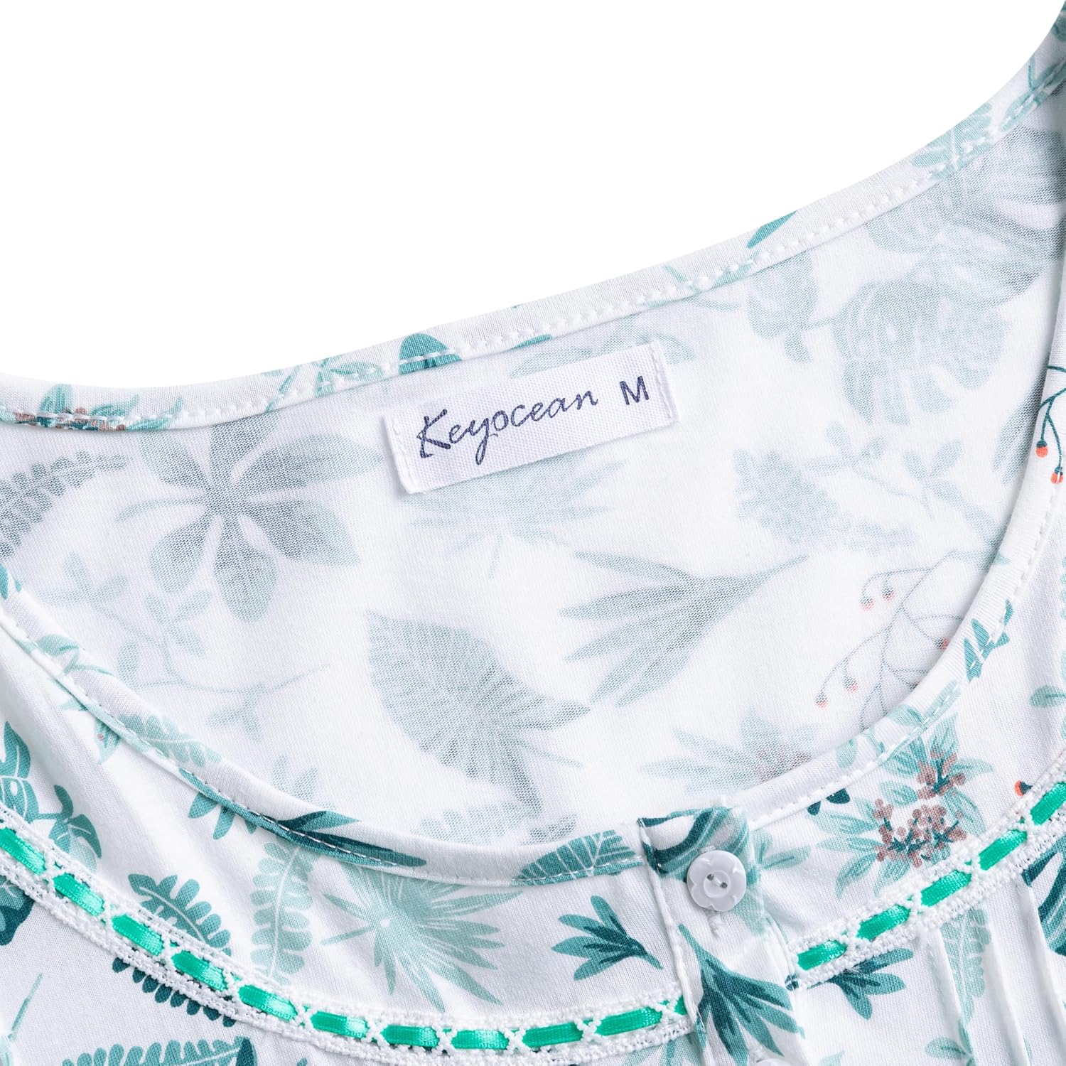 Keyocean Women Nightgowns, Soft Comfy Lightweight 100% Cotton Short Sleeves Comfy Ladies Nightdress - Image 5