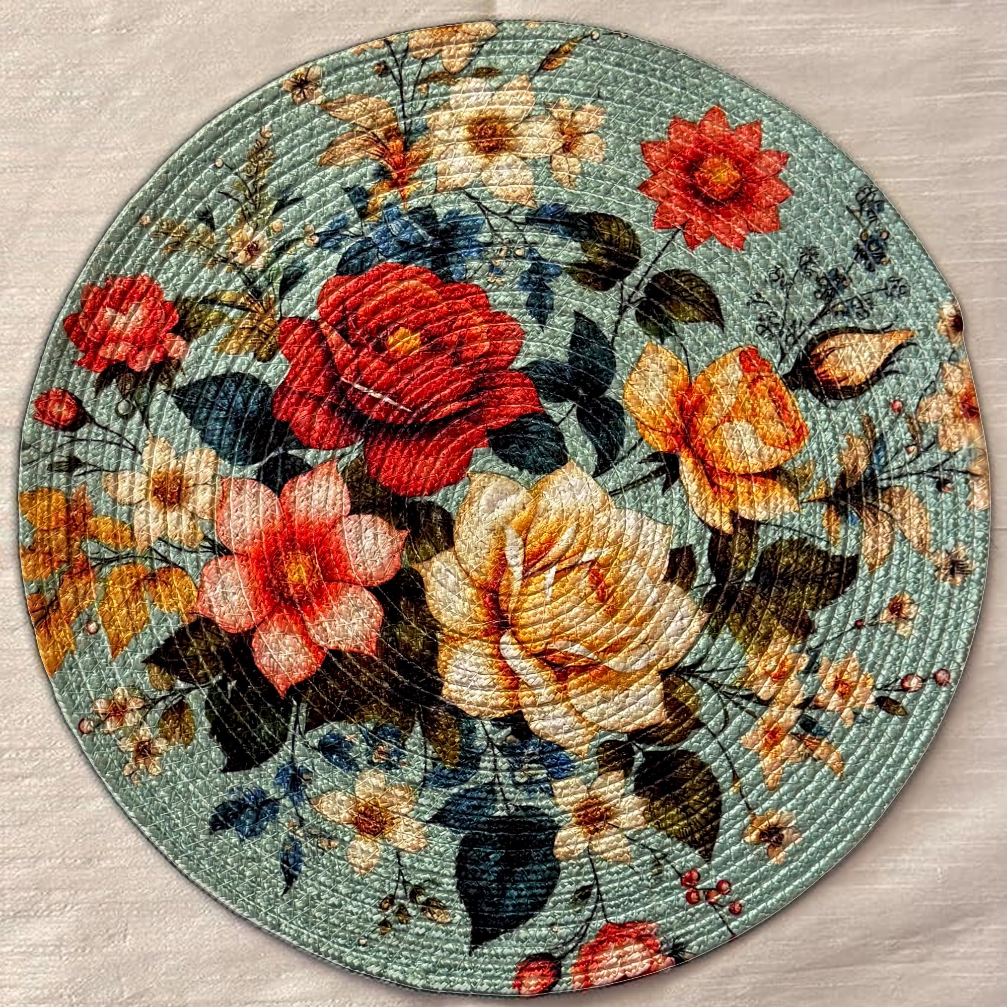 Artistic Den Cotton Table Placemat, Round Shape, Size - 15Inch, Best for Side Table, Washable Placemat, Dinning Table Shelves, Center Table, Pack of 1, Red Rose-image-26