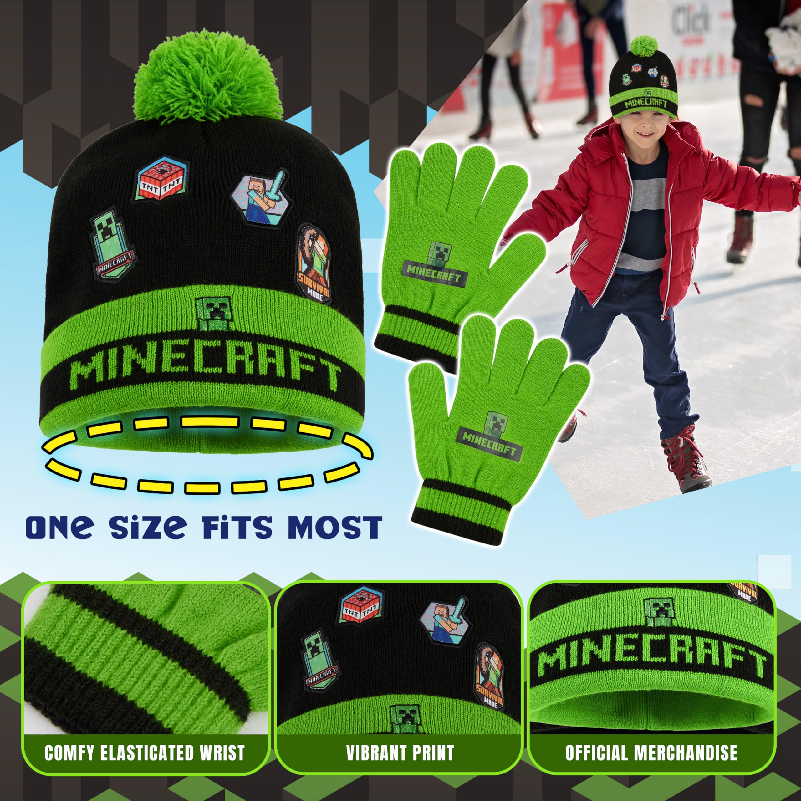 MINECRAFT Set Invernale Bambino, Creeper Accessori Invernali - Regalo Ragazzo