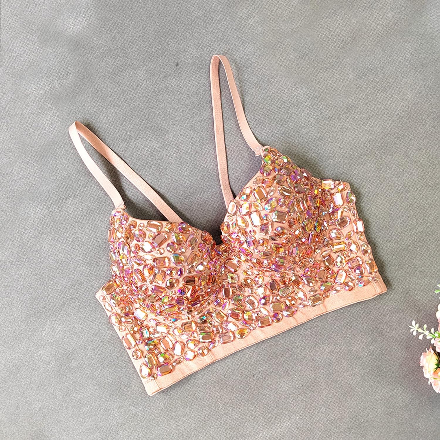 Women's Bustier Crop Top Mesh Corset Top Push up Rhinestone Diamond Bra Club Party Vest - Image 5