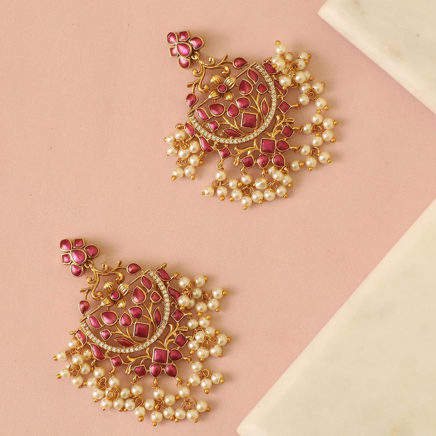 Tarinika Antique Gold-Plated Drop Earrings with Floral Design - Indian Earrings for Women and Girls Perfect for Casual Occasions | Traditional Indian Jewelry for Women | 1 Year Warranty*