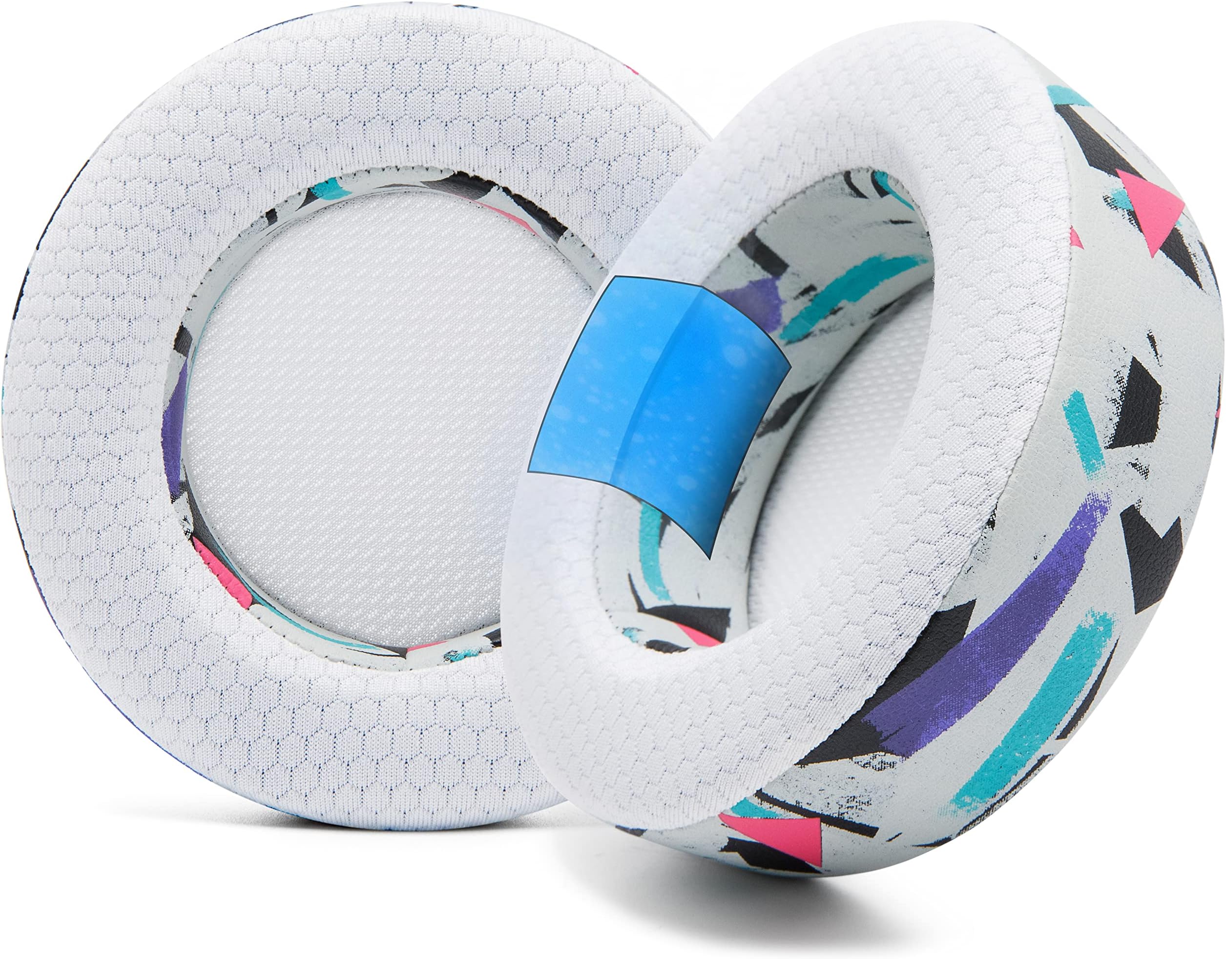 Freeze Virtuoso - Hybrid Fabric Cooling Gel Replacement Earpads for Corsair Virtuoso Gaming Headset, Made by Wicked Cushions, Improved Durability, Thickness and Sound Isolation90's White