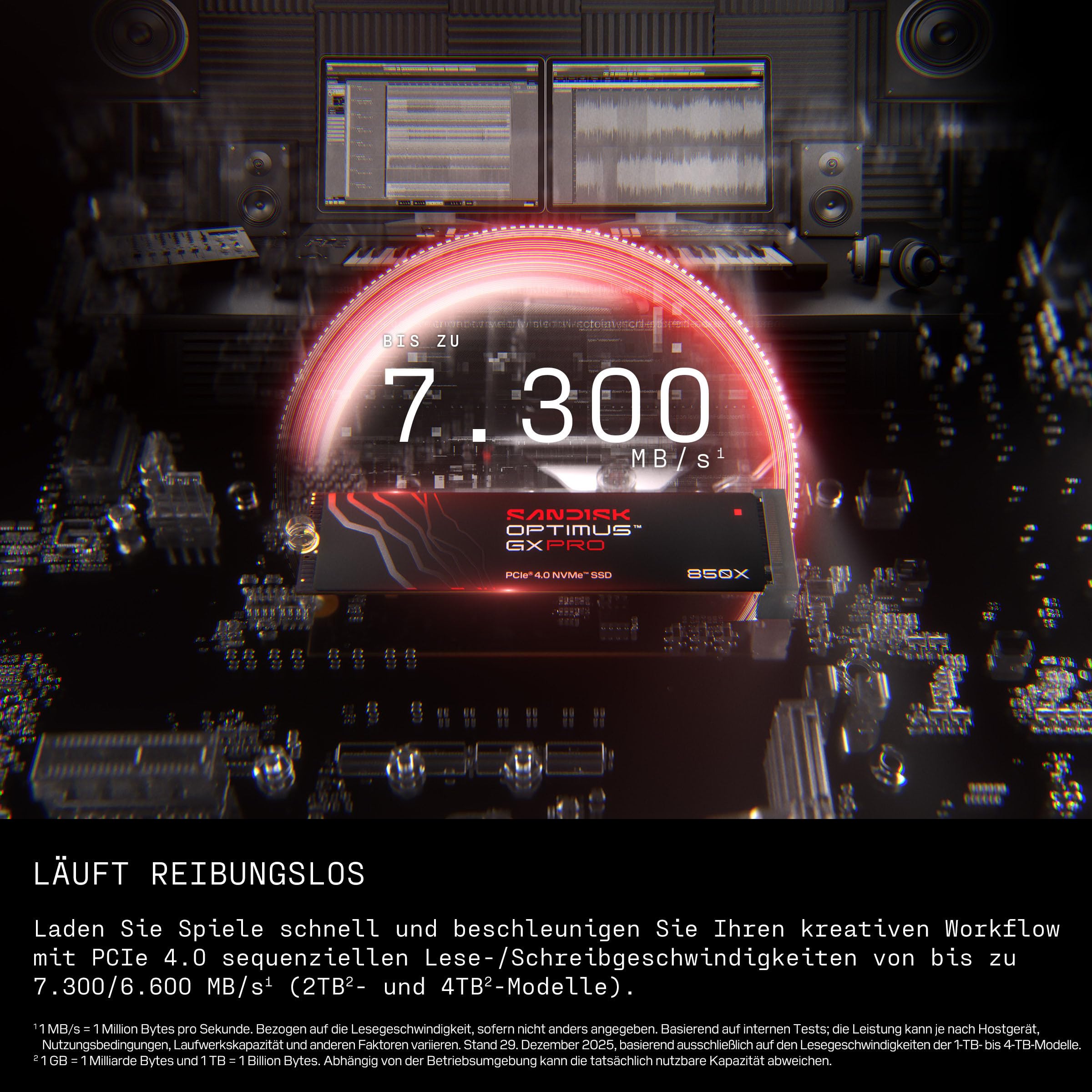 SANDISK Optimus GX PRO 850X NVMe SSD 1 TB (bis zu 7.300/6.300 MB/s sequentielles Lesen/Schreiben, M.2 2280, PCIe 4.0) Gaming-Speichererweiterung, leistungsstarke interne SSD