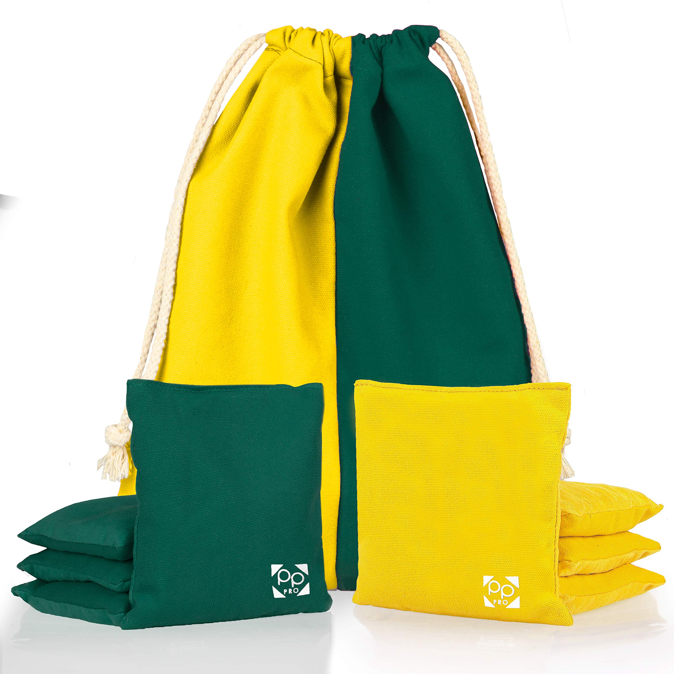 Play Platoon Professional Cornhole Bags - Set of 8 Regulation All Weather Two Sided Bean Bags for Pro Corn Hole Game - 4 Hunter Green & 4 Yellow โ image 1
