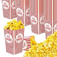 Vista 1 de Stock Your Home Paquete de 50 cajas de palomitas de maíz desechables de cine a rayas rojas y blancas, capacidad de 30 onzas, caja de aperitivos