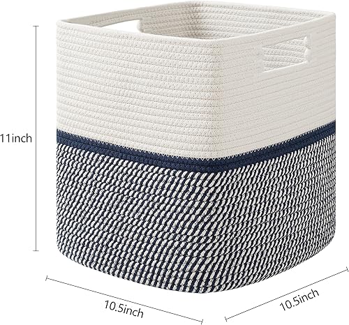 Miniatura 2 de UBBCARE Juego de 3 cestas de cuerda de algodón de 11 x 10.5 x 10.5 pulgadas, cestas de almacenamiento tejidas para estantes, organizadas con asas,