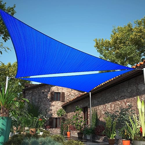 ShadeMart Toldo parasol triangular azul de 12 x 12 x 12 pies, UPF50 SMTAPT12, permeable al agua y resistente a los rayos UV, resistente, para patio