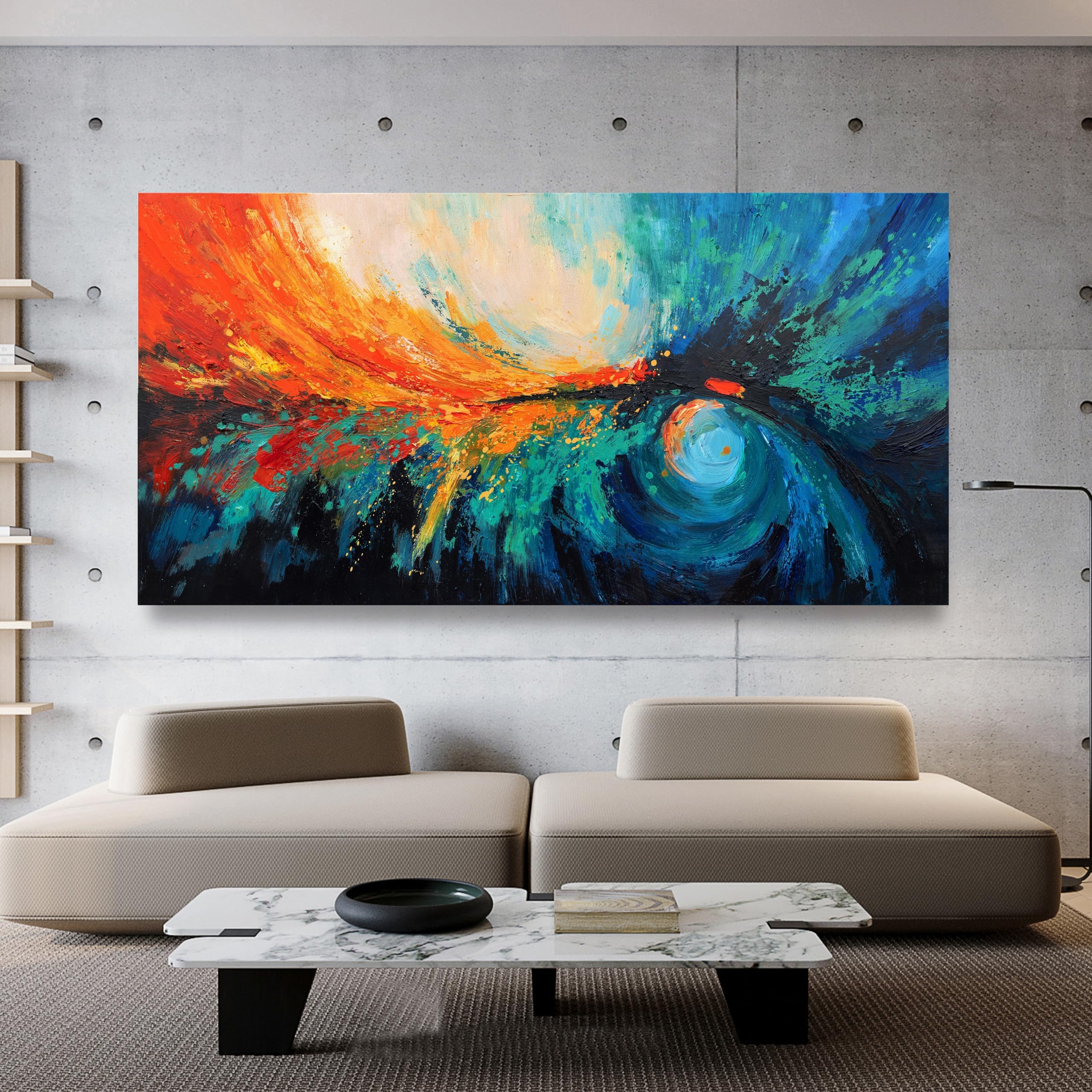 Aefouu No Frame Canvas Wall Art Pictures For Living Room Blue Green Wall Art Decor Abstract Artwork Colorful Paintings Prints For Bedroom(30X60cm/12X24in/Frameless)