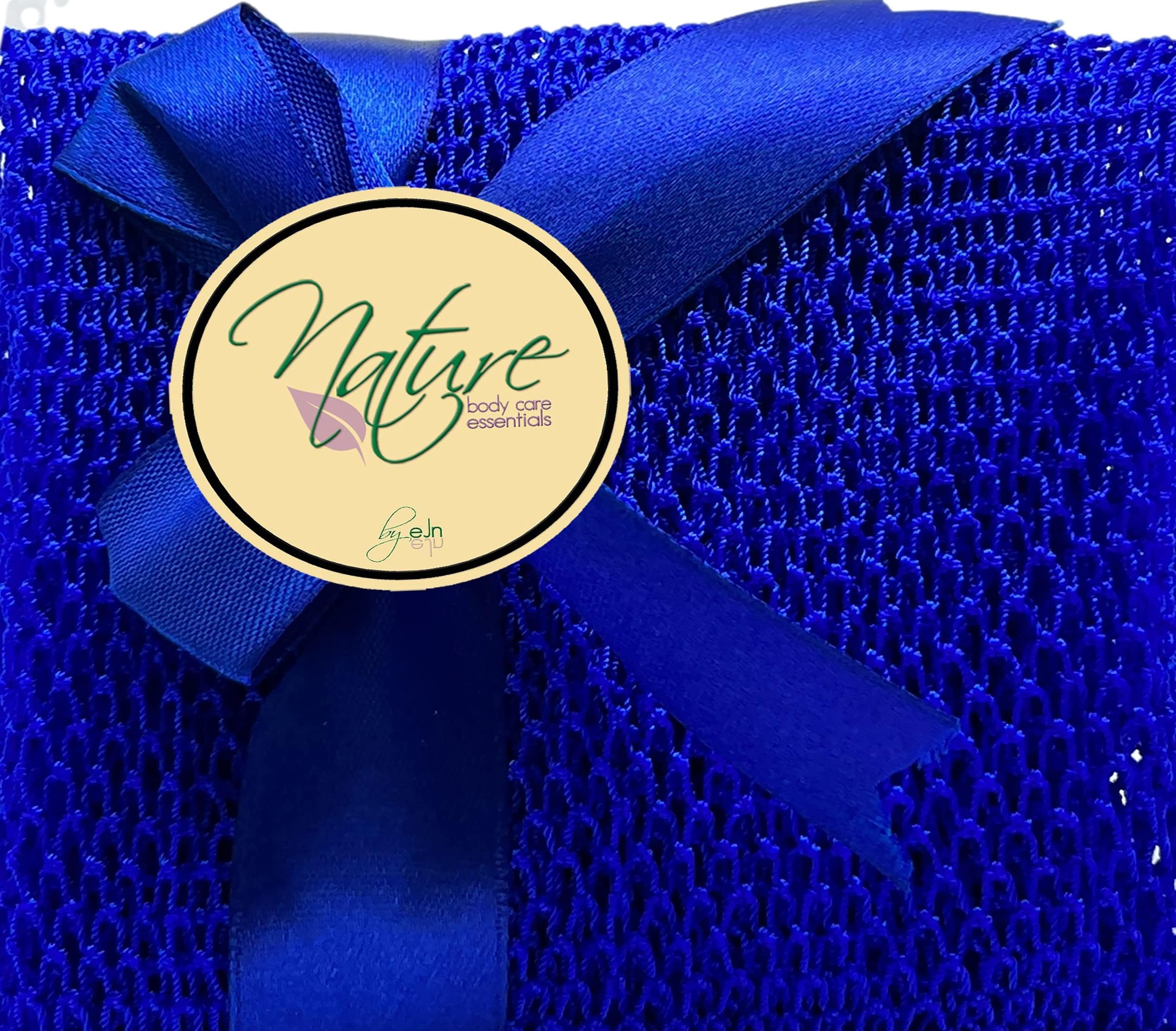 Nature by EJN - Net Bath Sponge, Customized N1 Weave, NKN Naturals, Long, Skin Exfoliation, African, Ghana, Porous, Stretches Horizontally to Approximately 49" (Shade of Blue)